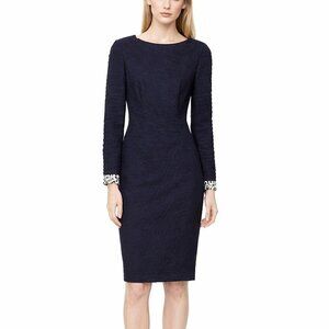 Navy Blue Dress with Crystal Embellished Cuffs
